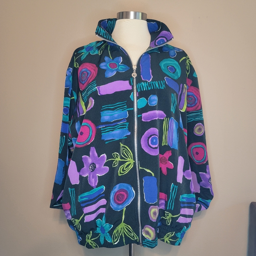 Vintage Teddi‎ Floral Button Down Shirt Small Medium Retro Colorful Geometric